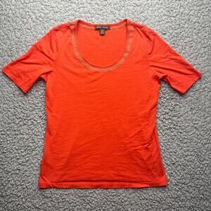 Tommy Bahama Shirt Womens S Orange Salmon Short Sleeve Embroidered Collar Summer